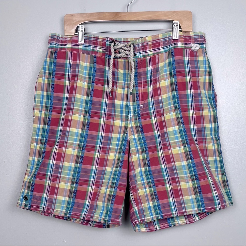 Polo Ralph Lauren Men's Madras Plaid Drawstring Swim Trunks Size L; Preppy